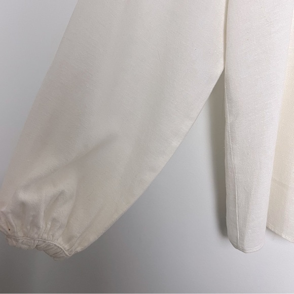 Faherty Naomi Romantic Soft Linen Blend Long Sleeve Poet Blouse Neutral Preppy - Picture 7 of 15